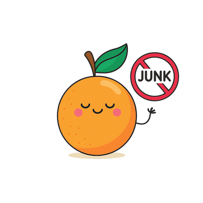 Icône orange avec panneau interdiction — sans additifs, sans arômes, sans bullshit